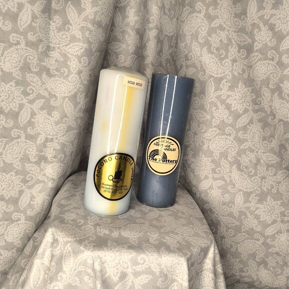 2 NWT blue pillar candles 2.5" x 8.5 ( some damage - see pictures ) - Picture 3 of 9